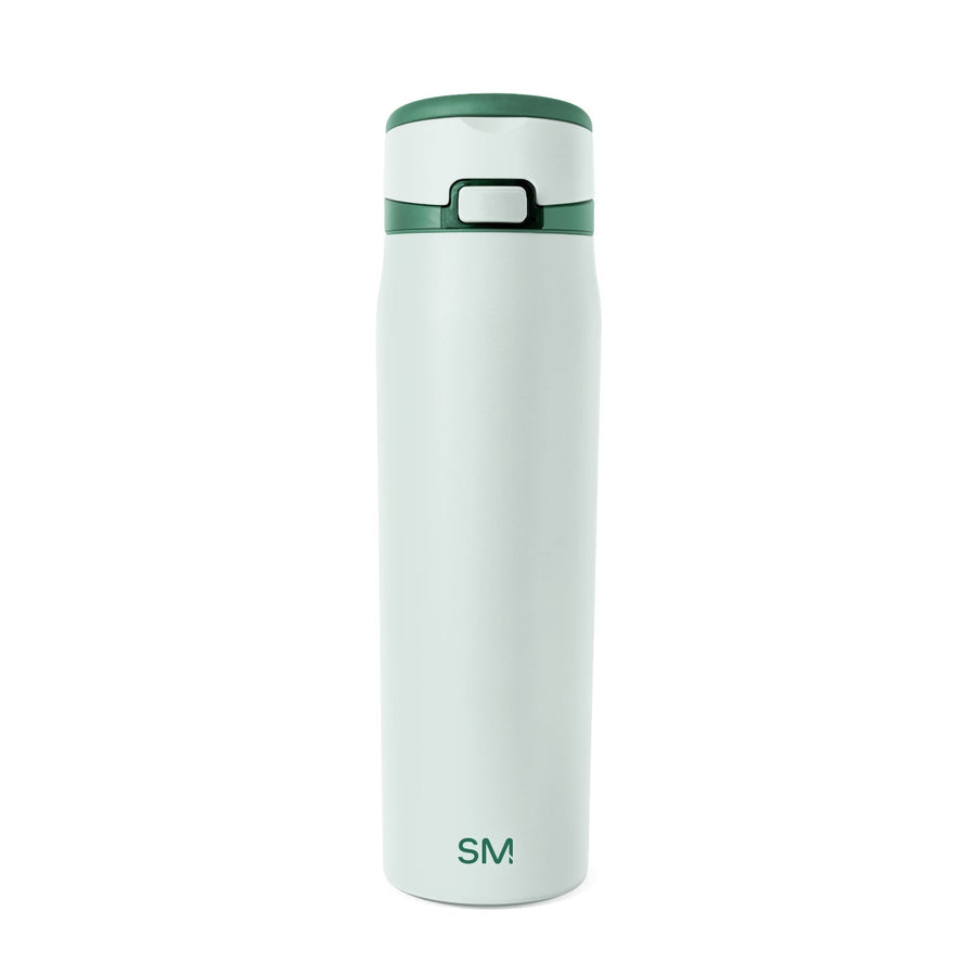 Pale mint green tumbler with forest green lid rim and horizontal accent stripe